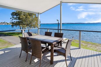 Belmont Lakeside Villa Deck overlooking lake