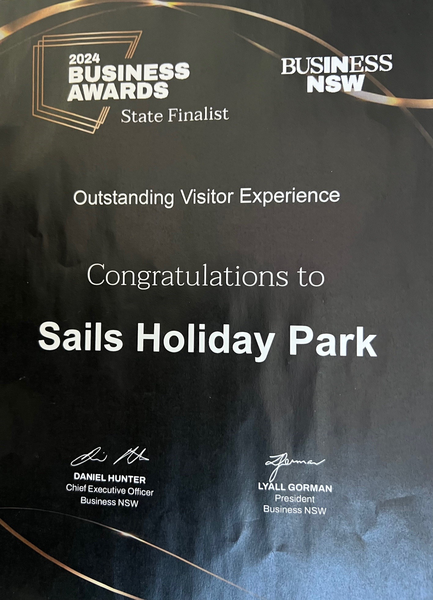 Sails Holiday Park - Business NSW State Finalist Award