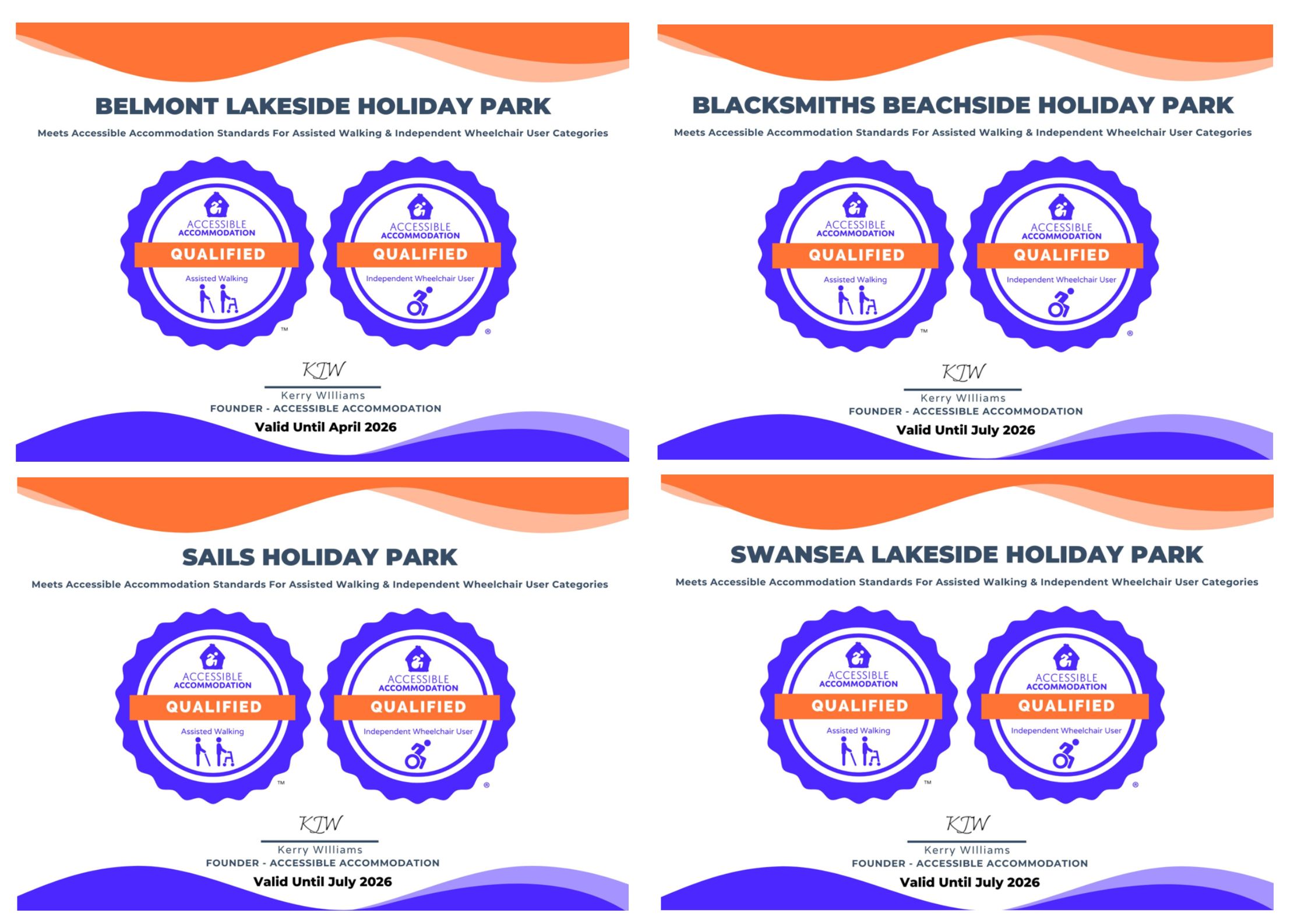 Accessible Accommodation Accreditation certificates